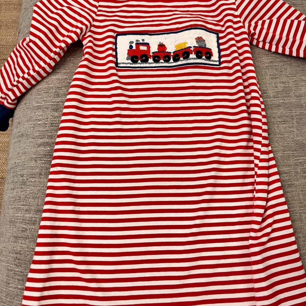 Red and White Striped Kids dress with Train Design